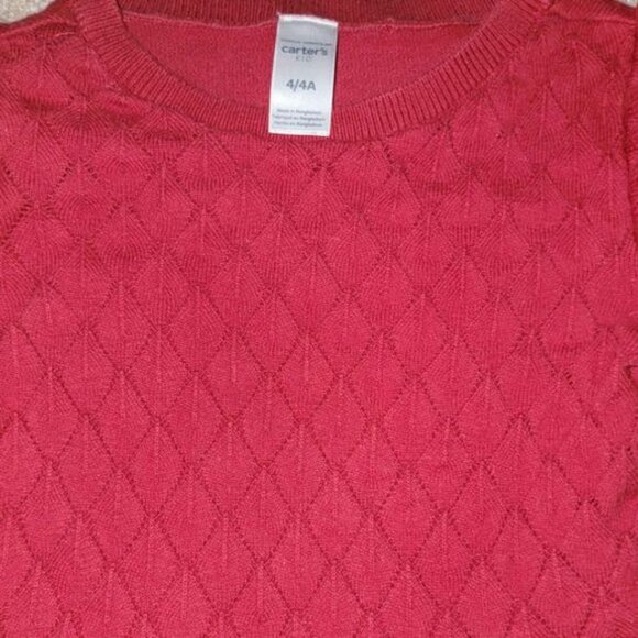 Carter's 4t red sweater dress w/ ruffle sleeves and chequered knit pattern top ☃ - Picture 3 of 4